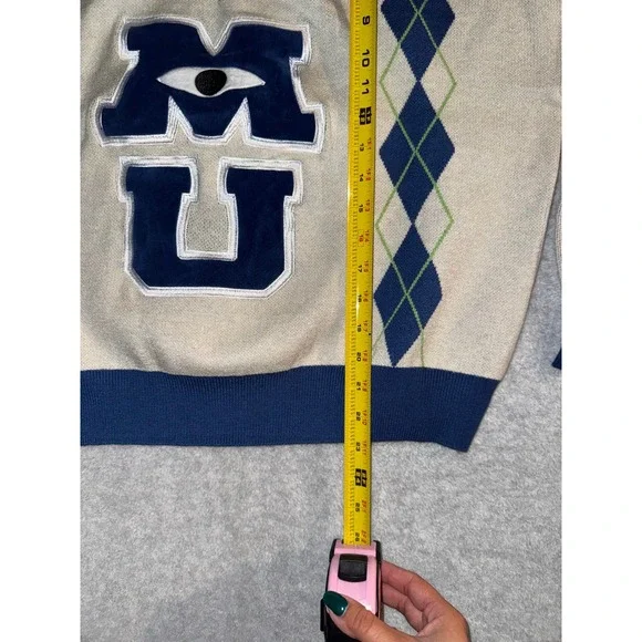Disney Parks Monsters University Sweater Large Cream Navy V-Neck MU - Picture 8 of 14
